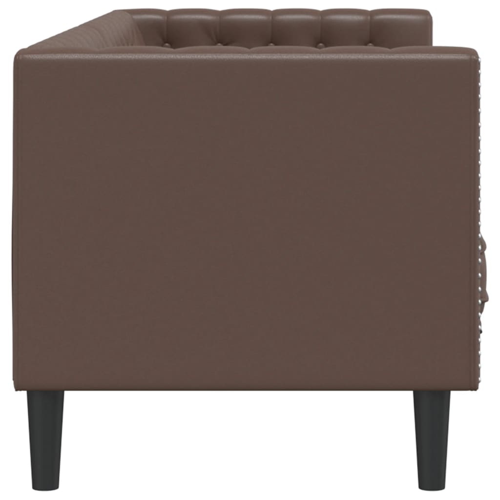 Chesterfield-Sofa 3-Sitzer Braun Kunstleder