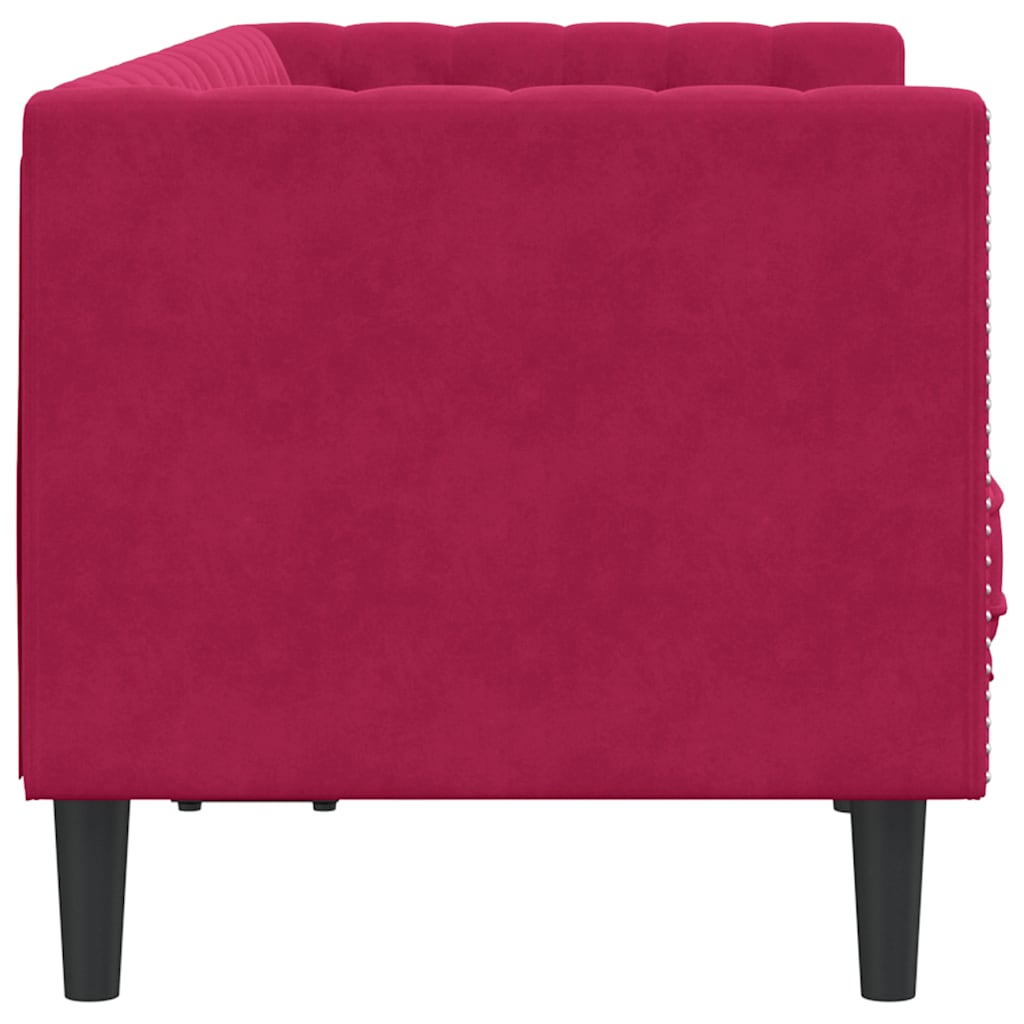 Chesterfield-Sofa mit Nackenrollen 2-Sitzer Weinrot Samt