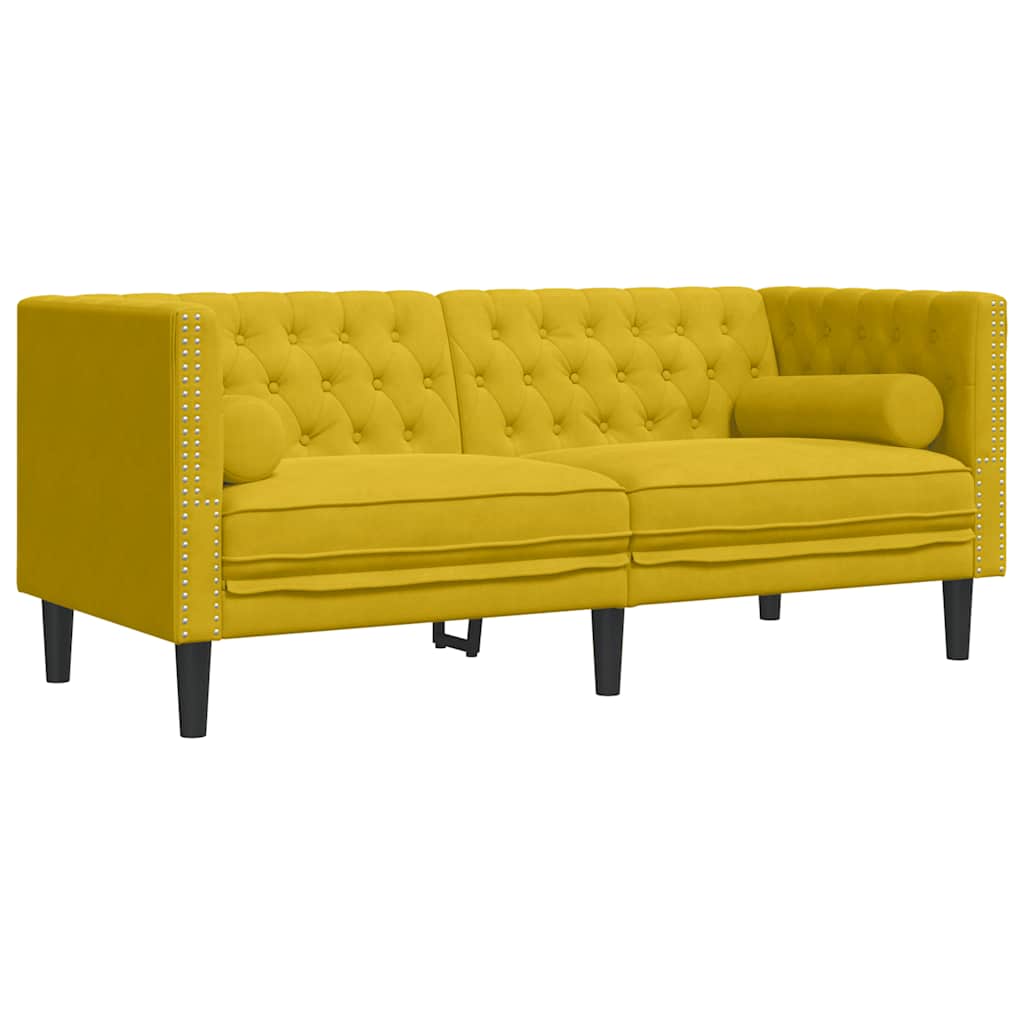 Chesterfield-Sofa mit Nackenrollen 2-Sitzer Gelb Samt