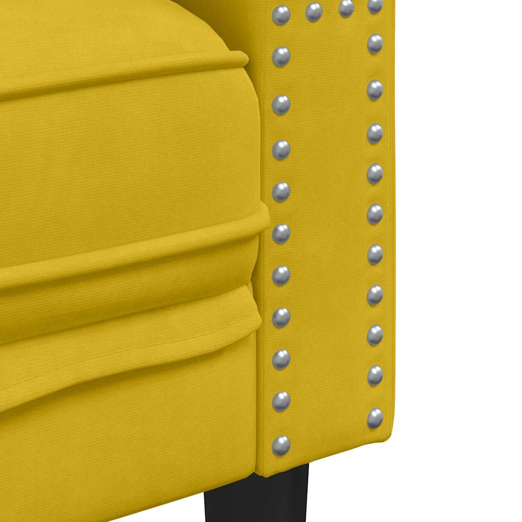 Chesterfield-Sofa mit Nackenrollen 2-Sitzer Gelb Samt