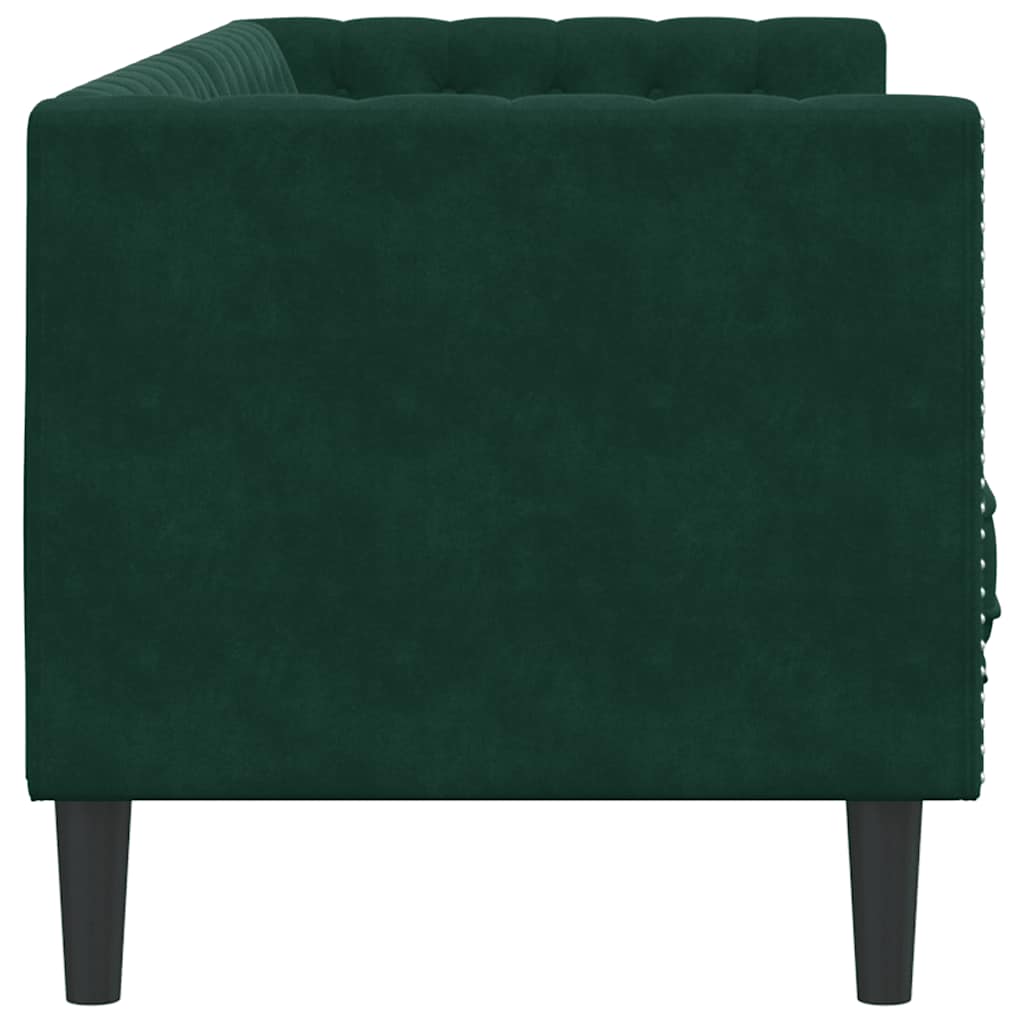 Chesterfield-Sofa mit Nackenrollen 3-Sitzer Dunkelgrün Samt