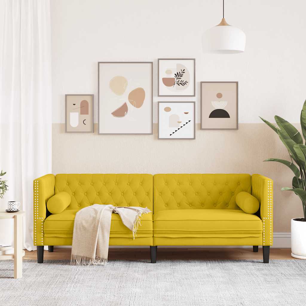 Chesterfield-Sofa mit Nackenrollen 3-Sitzer Gelb Samt