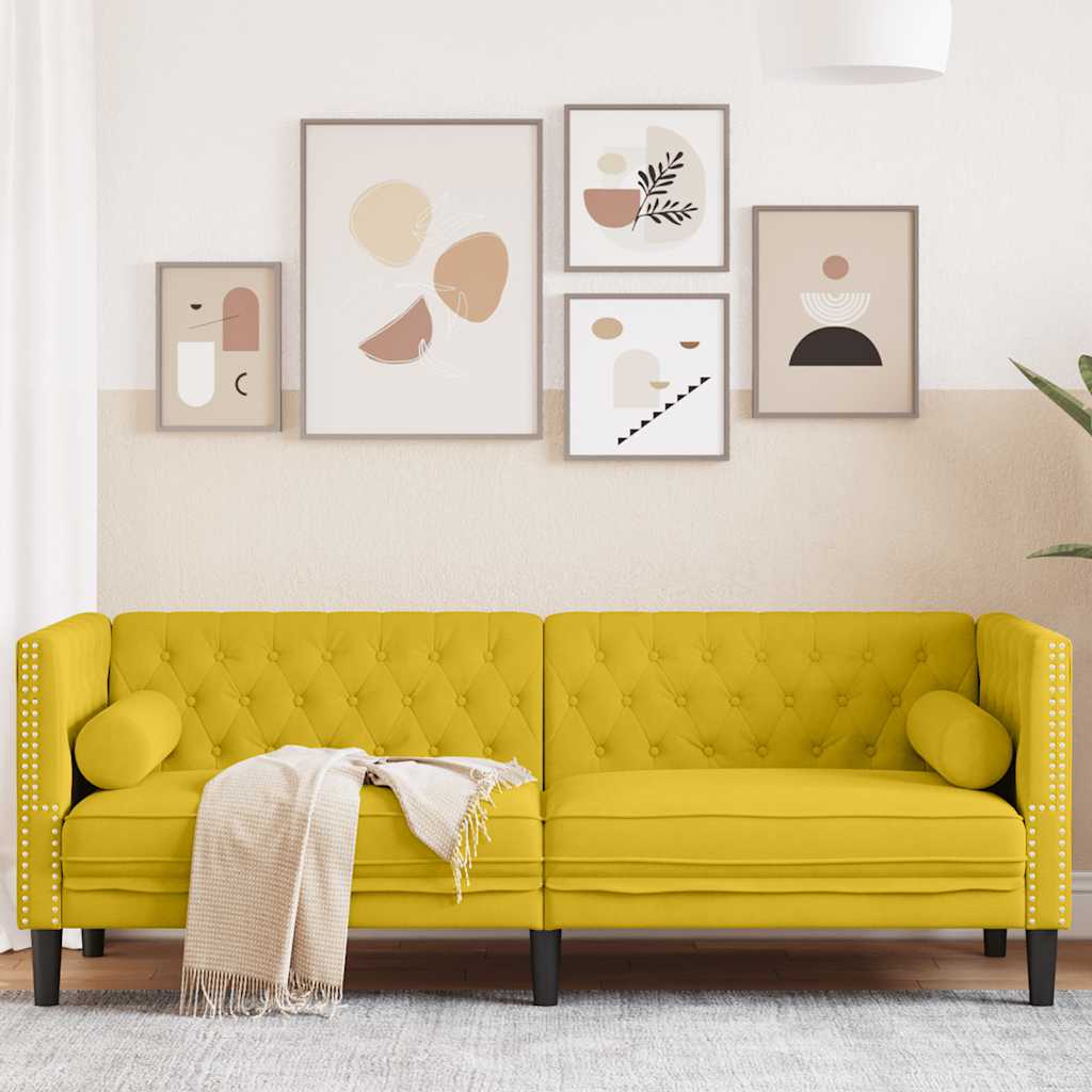 Chesterfield-Sofa mit Nackenrollen 3-Sitzer Gelb Samt