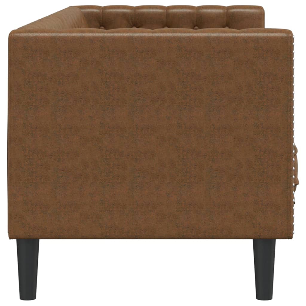 Chesterfield-Sofa 3-Sitzer Braun Kunstleder in Wildleder-Optik