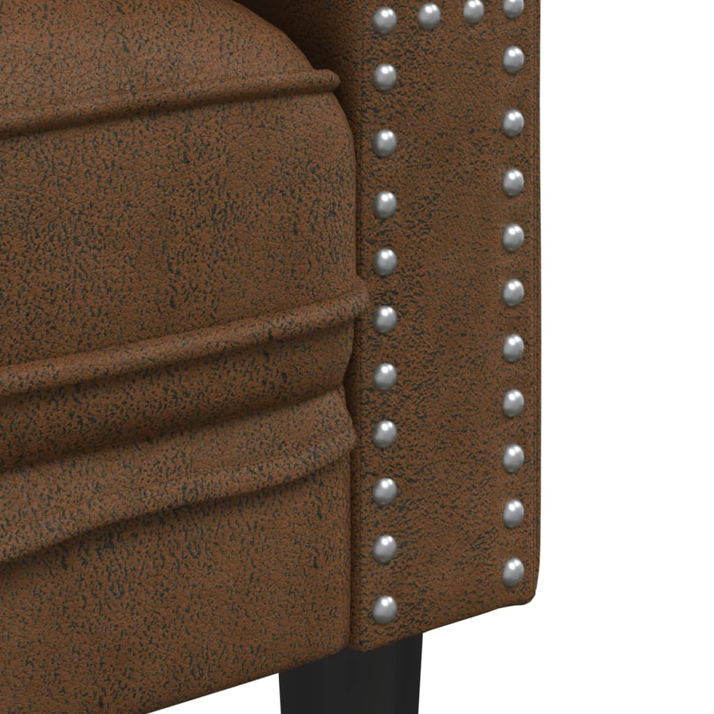 Chesterfield-Sofa 3-Sitzer Braun Kunstleder in Wildleder-Optik