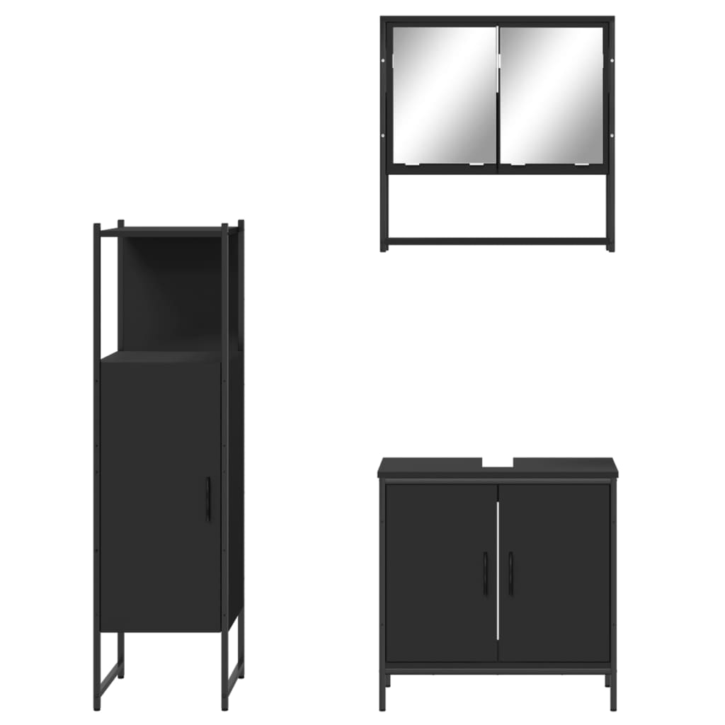 3-tlg. Badmöbel-Set Schwarz Holzwerkstoff