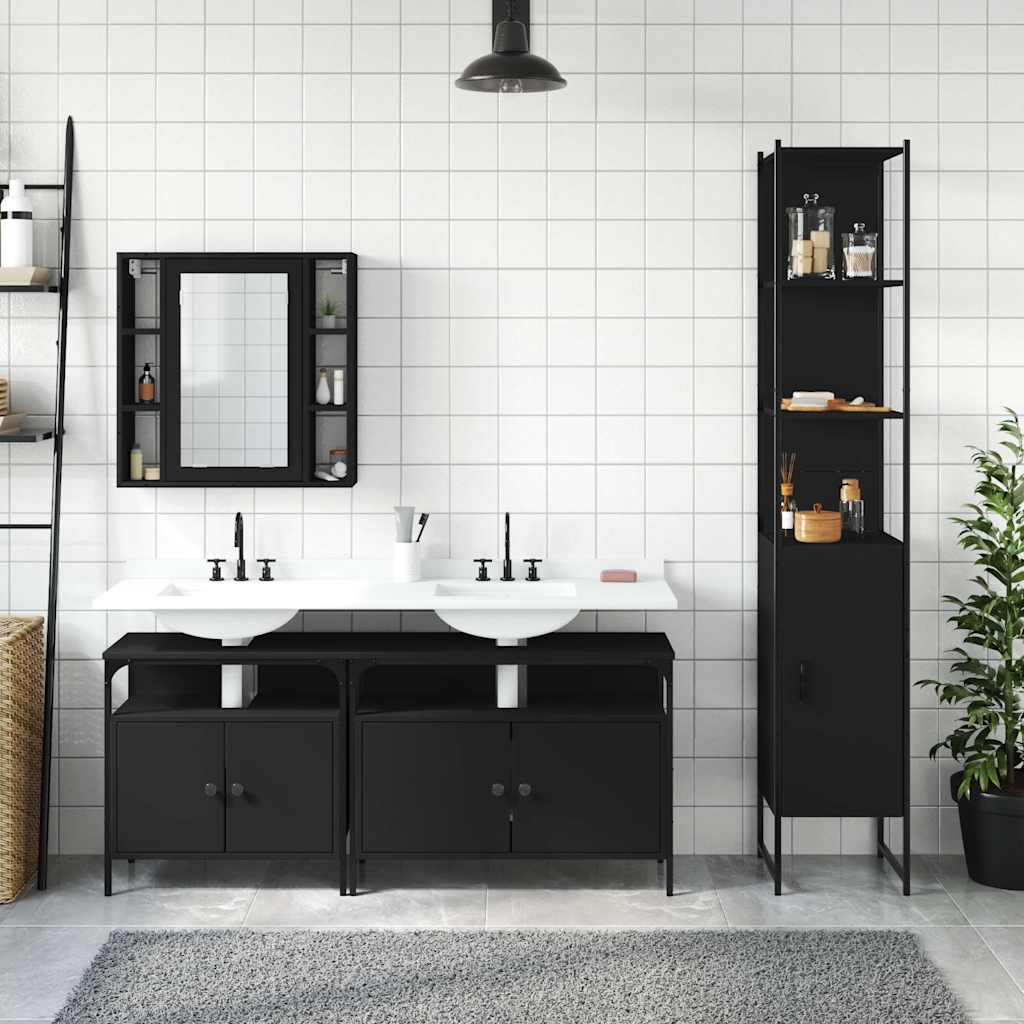 4-tlg. Badmöbel-Set Schwarz Holzwerkstoff