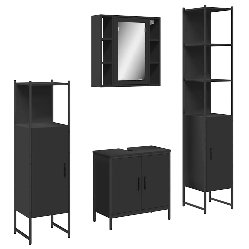 4-tlg. Badmöbel-Set Schwarz Holzwerkstoff