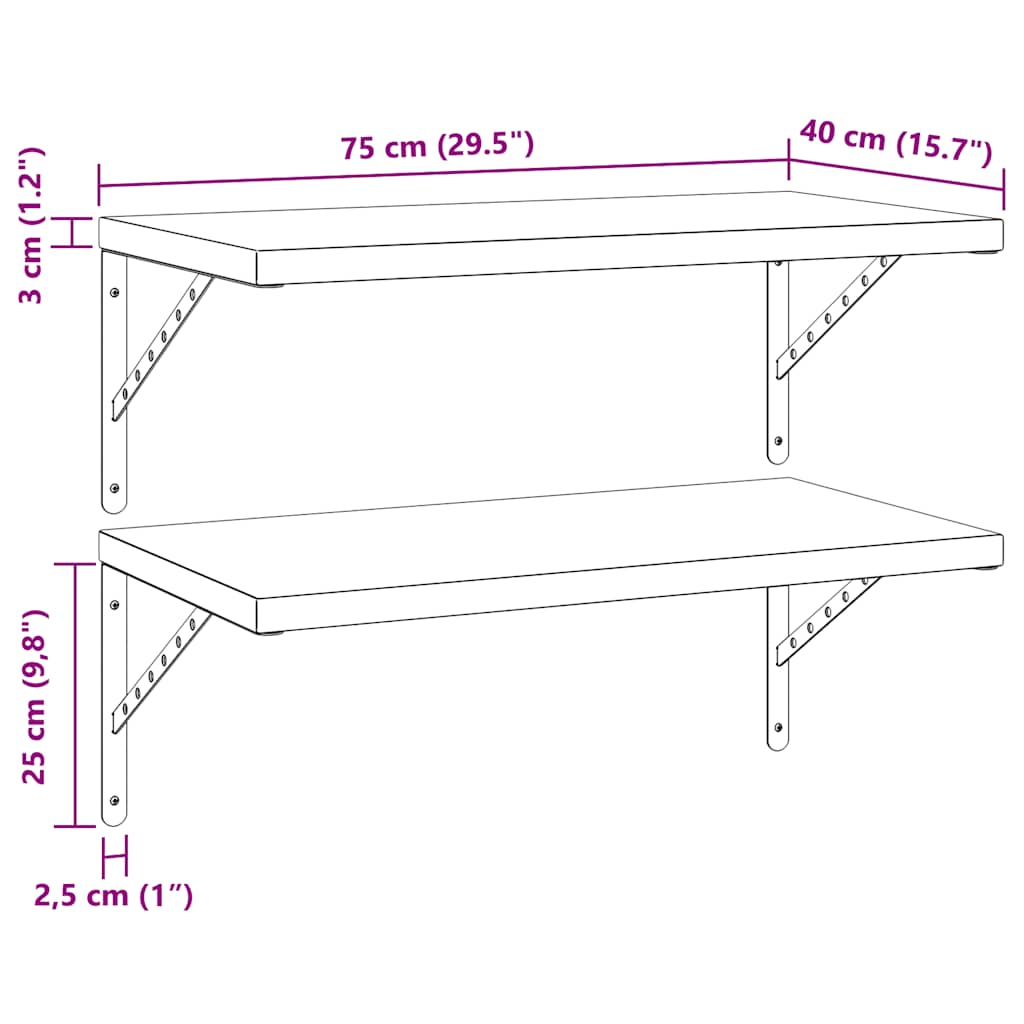 Wandregale 2 Stk. 75x40 cm Silbern Edelstahl