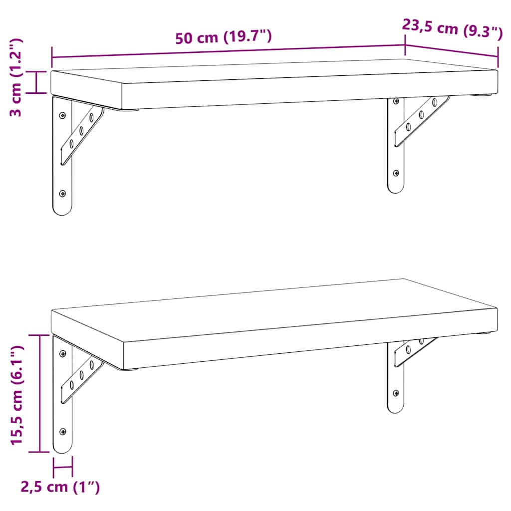 Wandregale 2 Stk. 50x23,5 cm Silbern Edelstahl