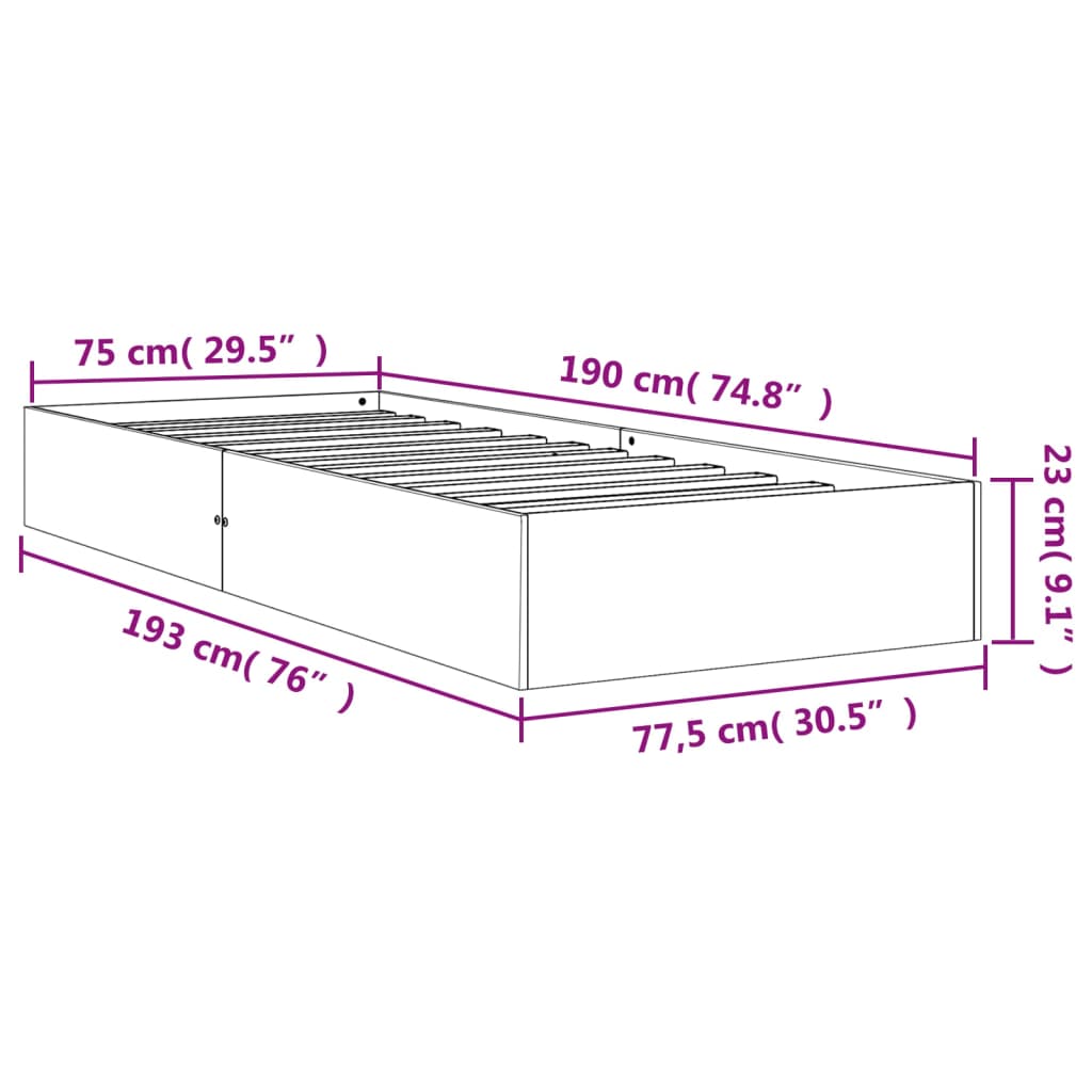 Massivholzbett ohne Matratze Wachsbraun 75x190 cm Kiefernholz