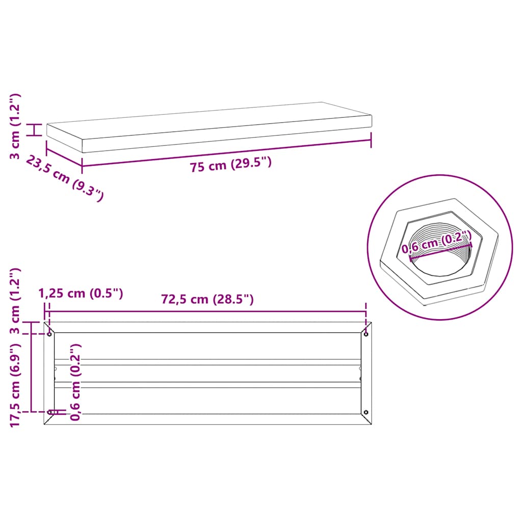 Wandregale 2 Stk. 75x23,5 cm Silbern Edelstahl