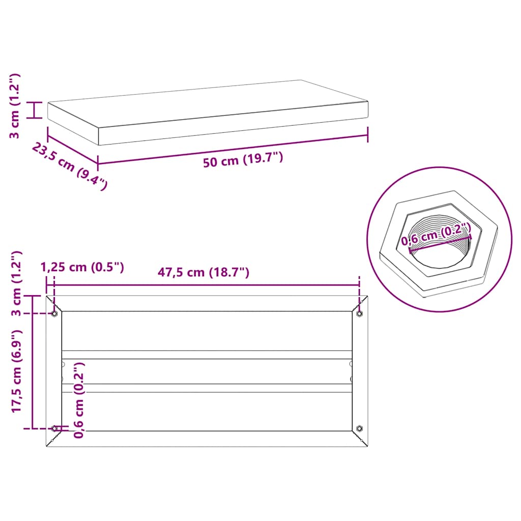 Wandregale 2 Stk. 50x23,5 cm Silbern Edelstahl