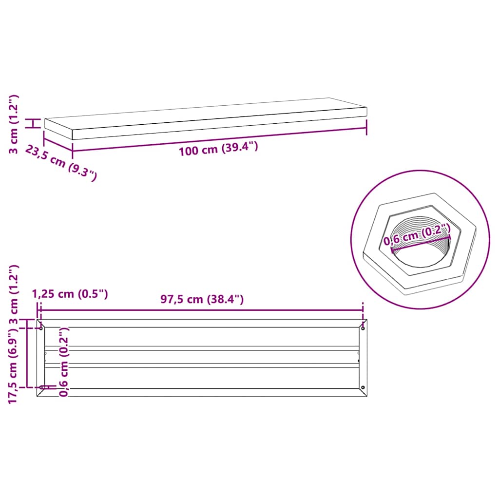 Wandregale 2 Stk. 100x23,5 cm Schwarz Edelstahl