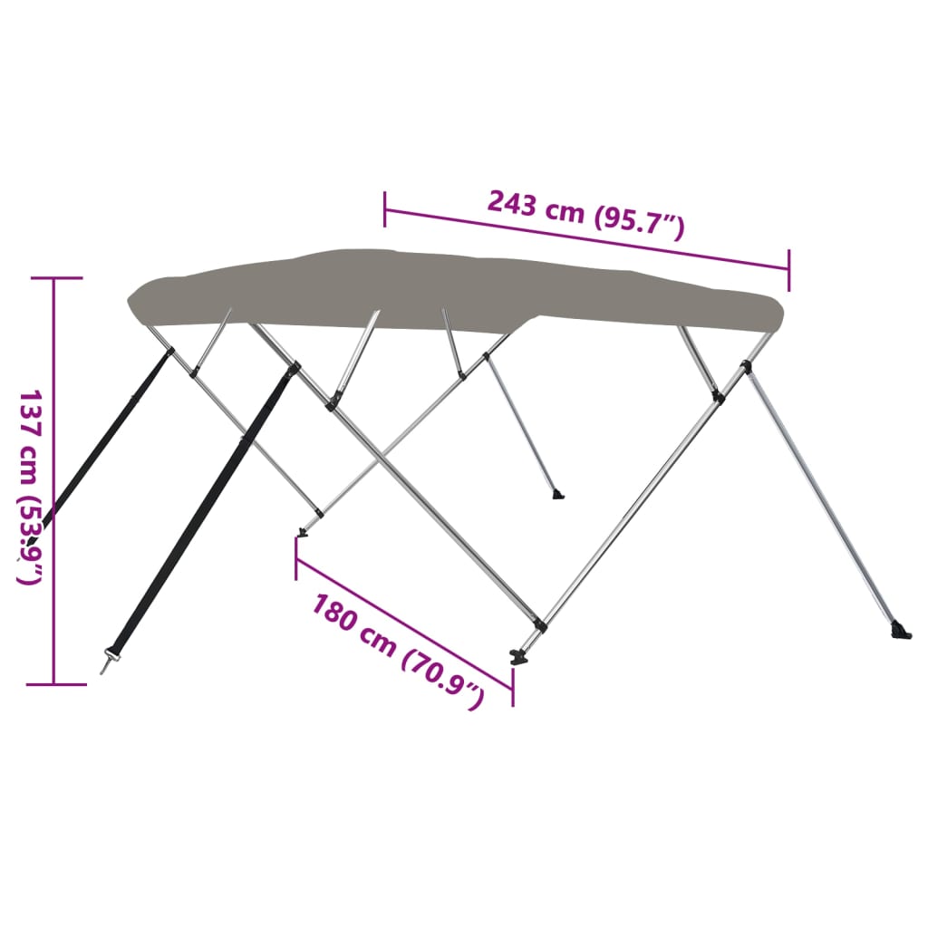 4-Bow Bimini-Top Grau 243x180x137 cm
