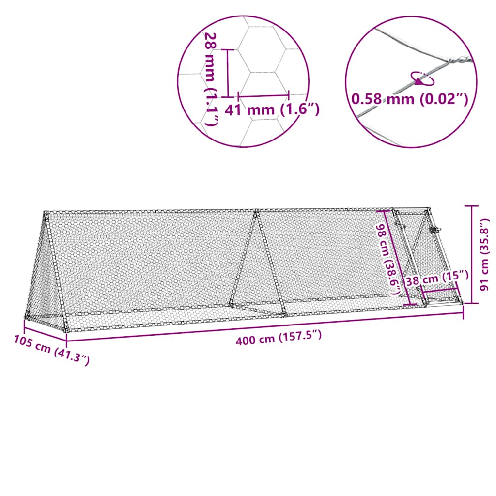 Hühnerkäfig Silbern 400x105x91 cm Verzinkter Stahl