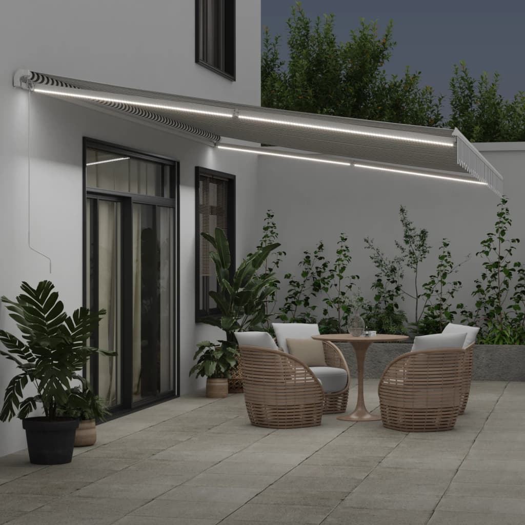 Markise Manuell mit LED Anthrazit & Weiß 600x350 cm