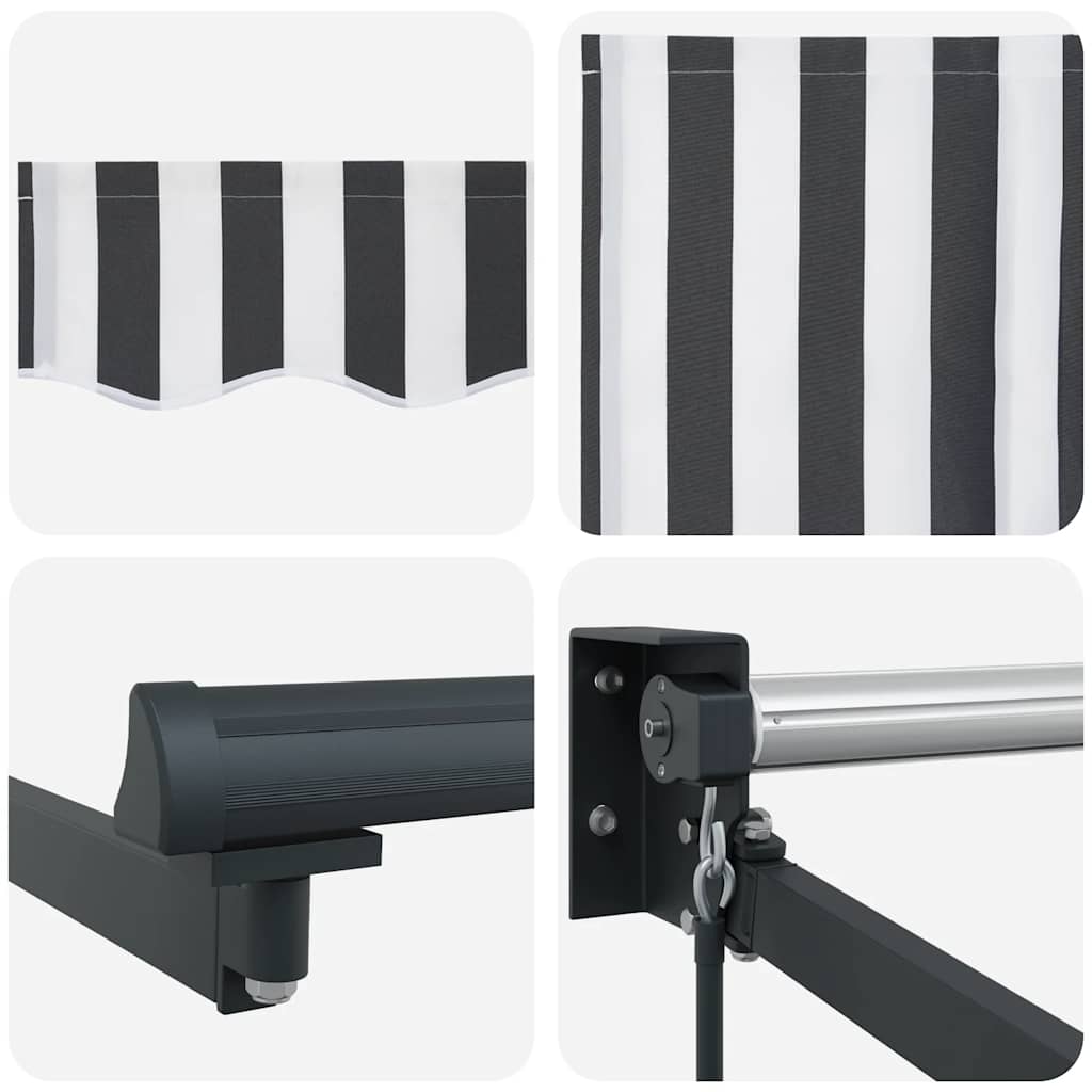 Markise Einziehbar Anthrazit und Weiß 5x3 m Stoff und Aluminium