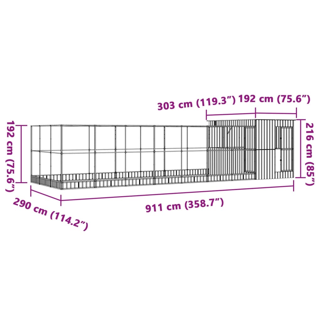 Voliere mit Erweiterung Silbern 911x303x216 cm Stahl