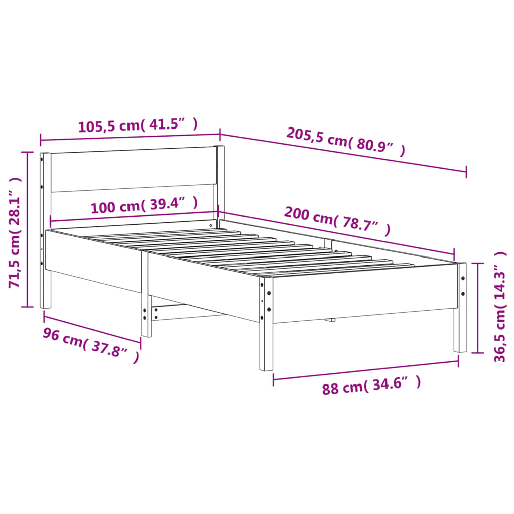 Massivholzbett ohne Matratze Weiß 100x200 cm Kiefernholz