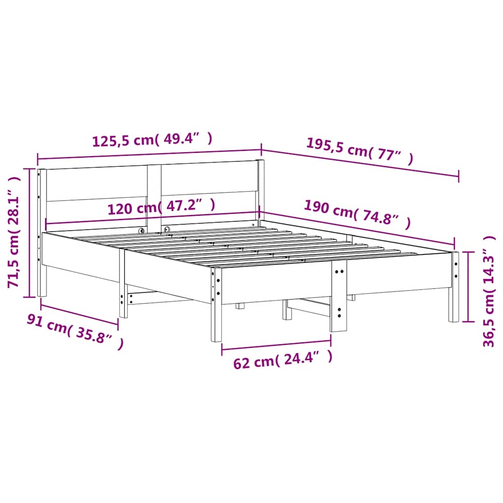 Massivholzbett ohne Matratze Wachsbraun 120x190 cm Kiefernholz