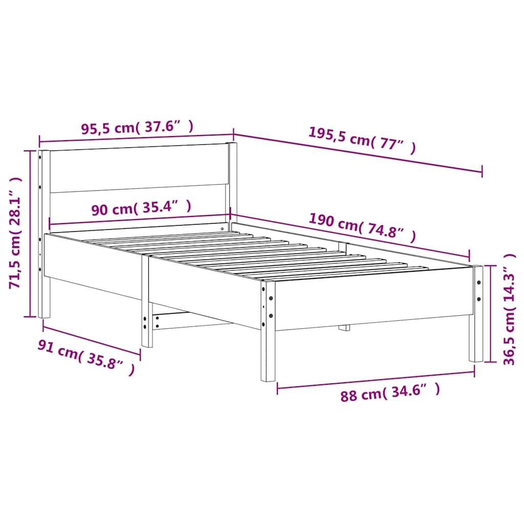Massivholzbett ohne Matratze Weiß 90x190 cm Kiefernholz