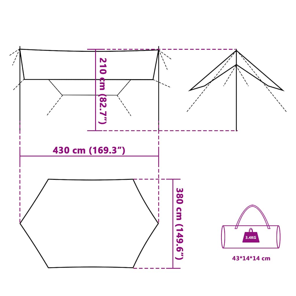 Tarp Grün 430x380x210 cm Wasserdicht