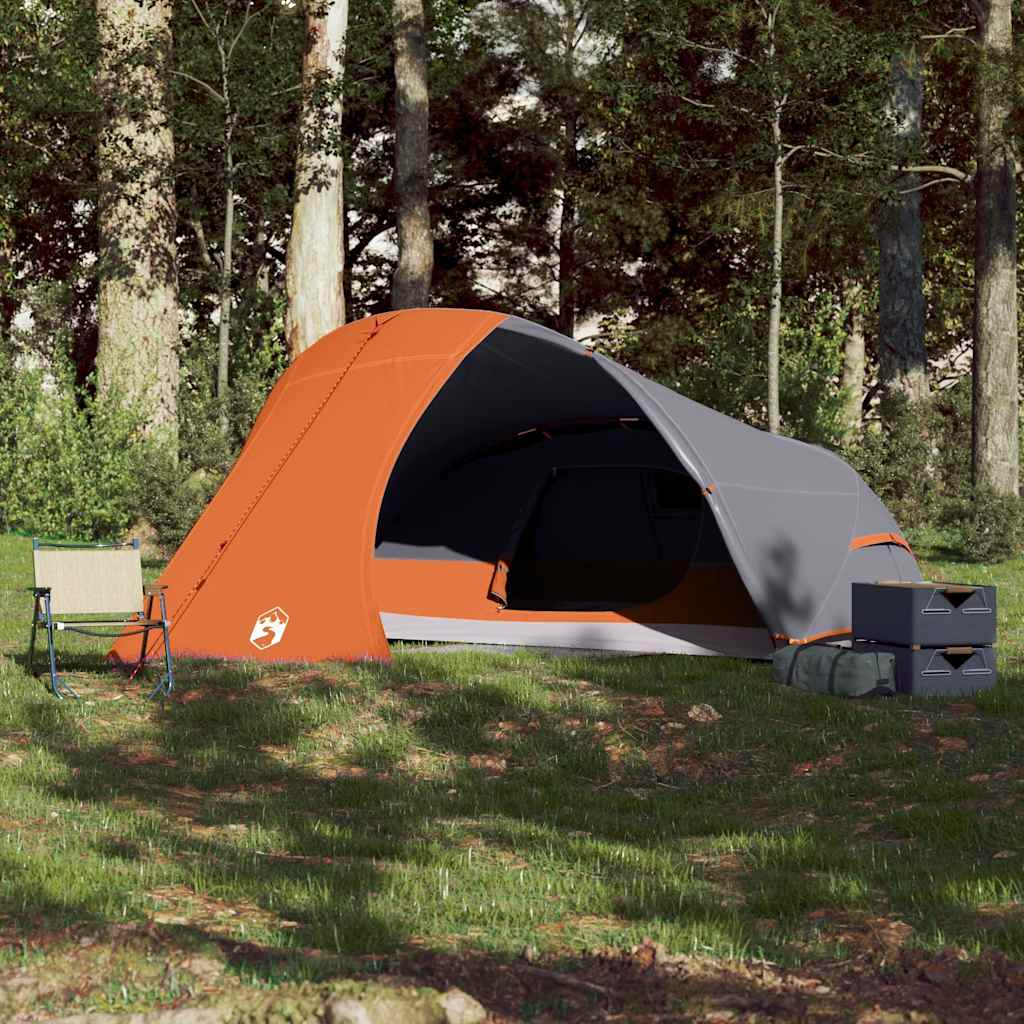 Kuppel-Campingzelt 4 Personen Grau und Orange Wasserdicht