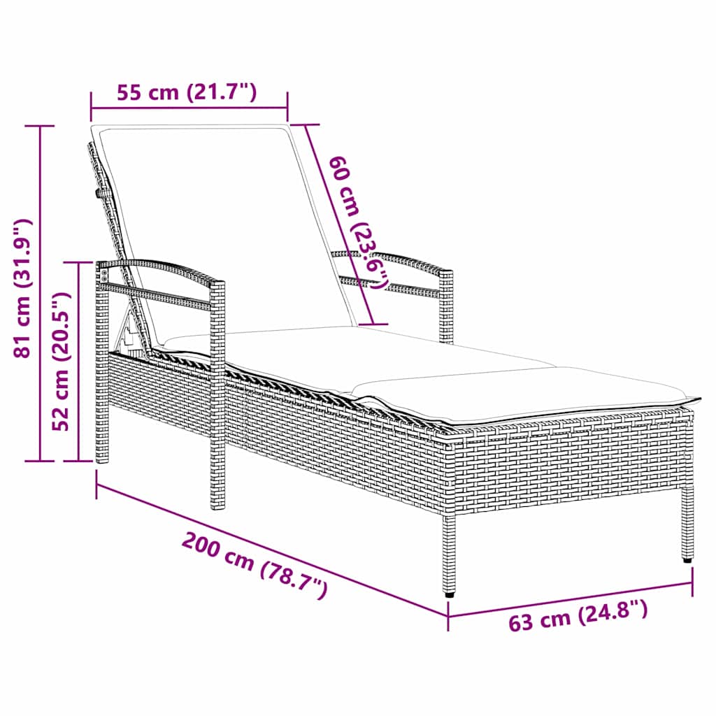 3-fach verstellbare Sonnenliege Poly-Rattan Braun
