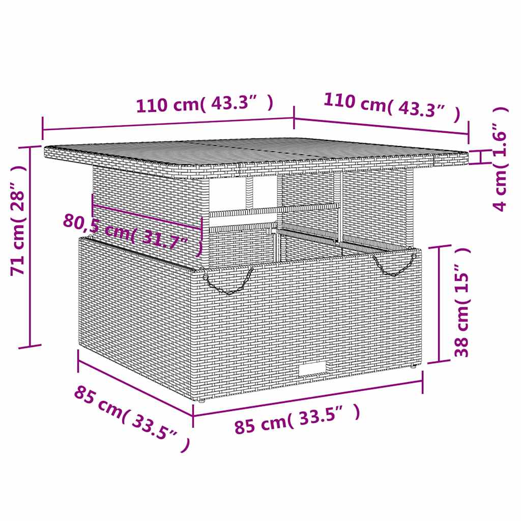 Gartentisch Grau 110x110x71 cm Poly Rattan und Akazienholz