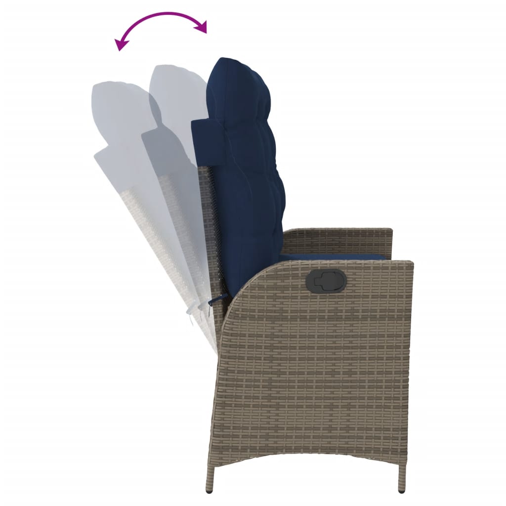 Gartenbank Verstellbar mit Kissen Grau Poly Rattan