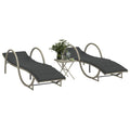 Sonnenliegen 2 Stk. mit Tisch Hellgrau Poly Rattan