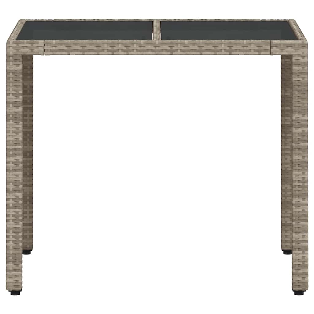 Gartentisch mit Glasplatte Hellgrau 90x90x75 cm Poly Rattan