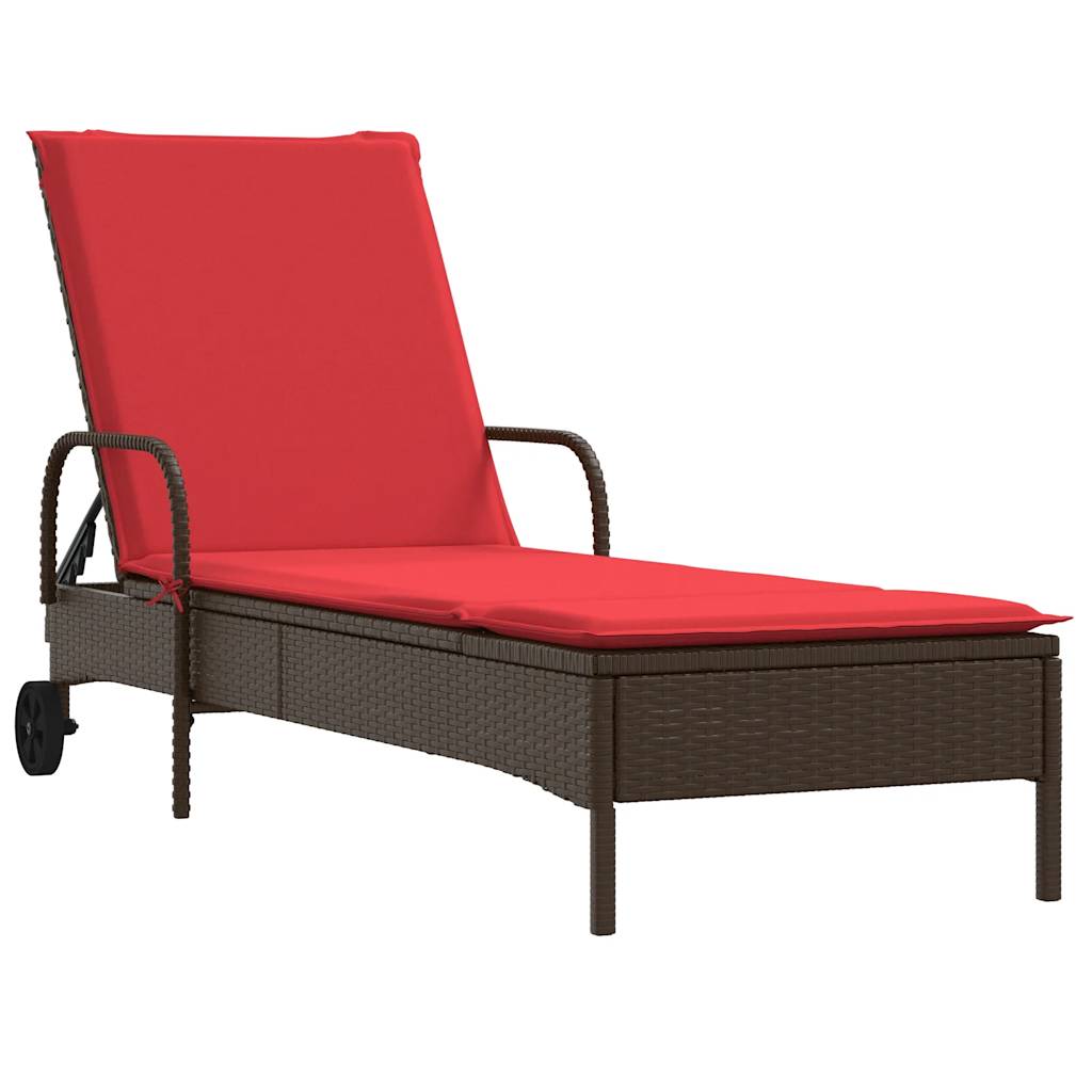 Sonnenliege mit Rollen und Kissen Braun Poly Rattan