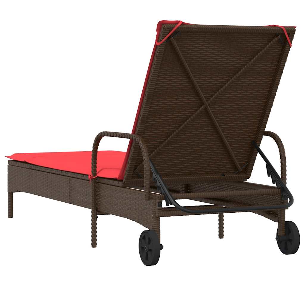 Sonnenliege mit Rollen und Kissen Braun Poly Rattan