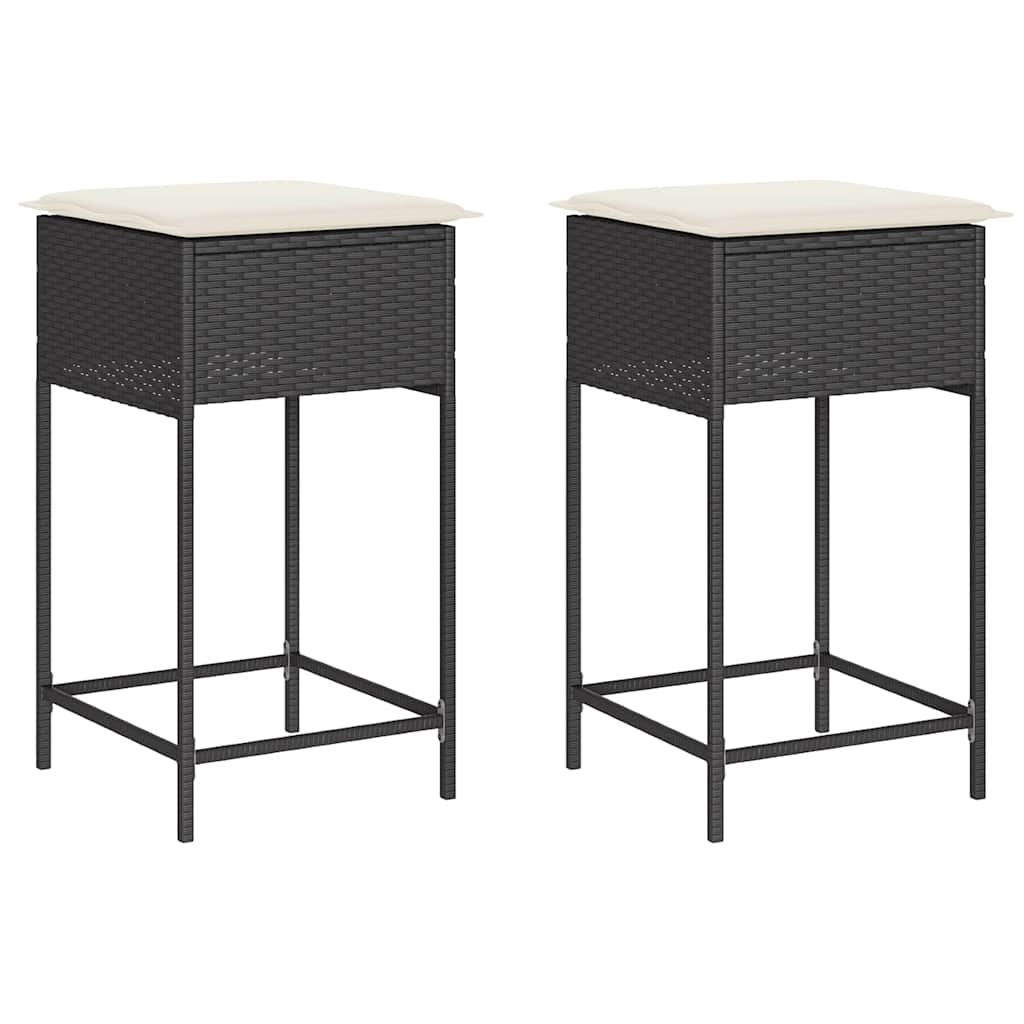 Garten-Barhocker mit Kissen 2 Stk. Schwarz Poly Rattan