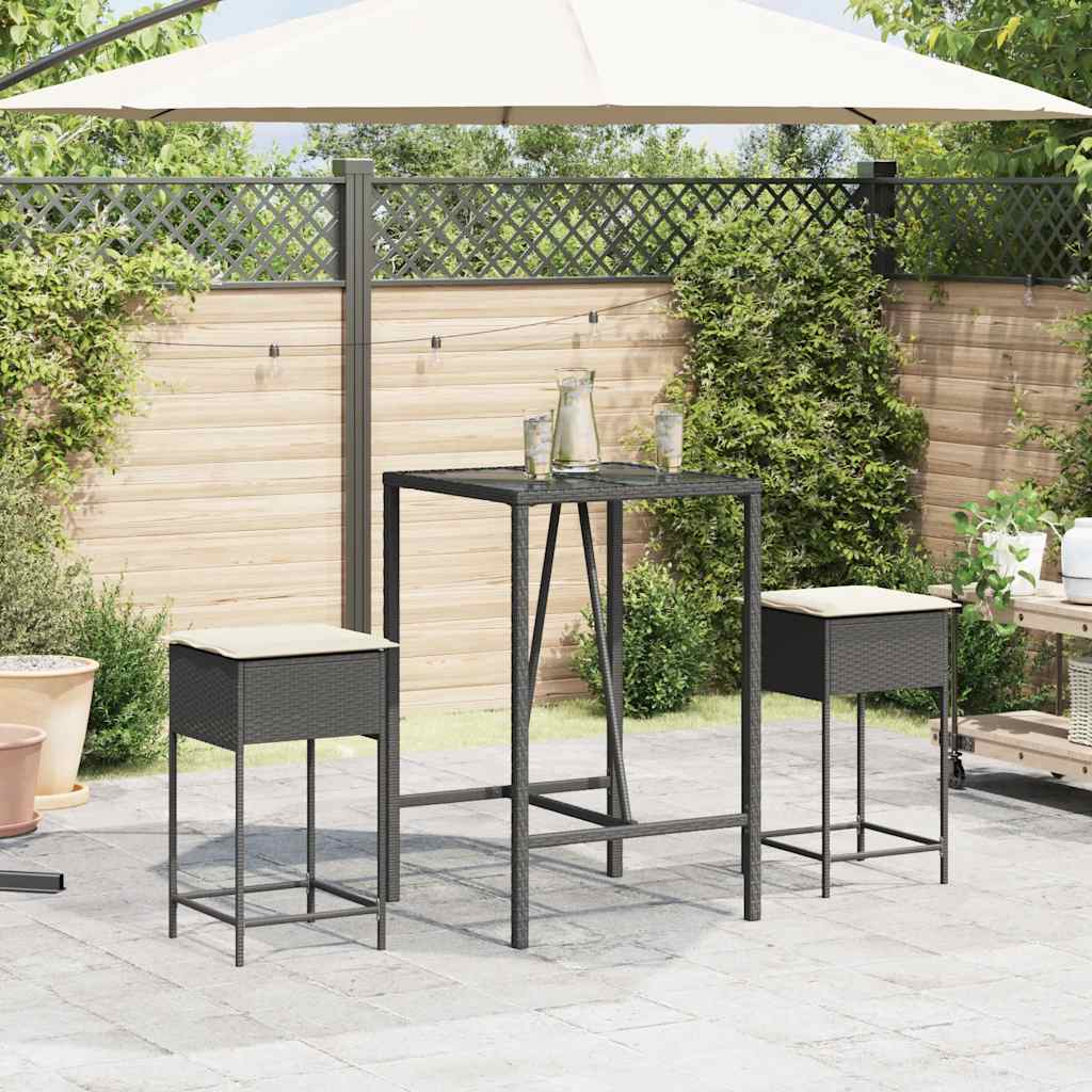 Garten-Barhocker mit Kissen 2 Stk. Schwarz Poly Rattan