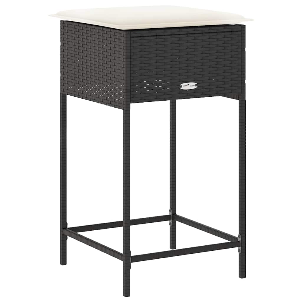 Garten-Barhocker mit Kissen 2 Stk. Schwarz Poly Rattan