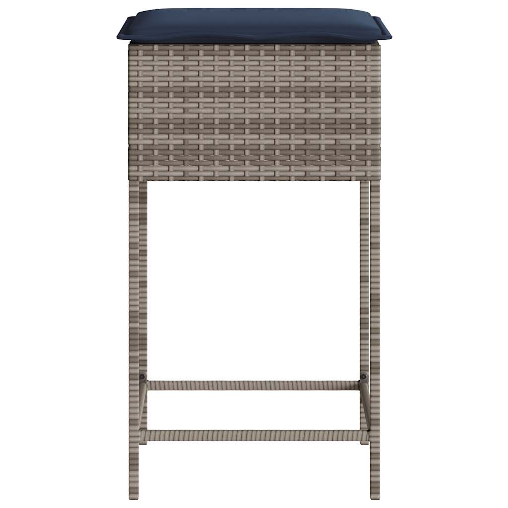 Garten-Barhocker mit Kissen 2 Stk. Grau Poly Rattan