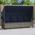 Sonnenliege mit Dach und Kissen Grau Poly Rattan