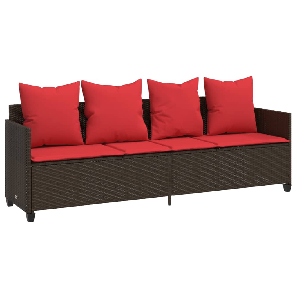 Sonnenliege mit Kissen Braun Poly Rattan