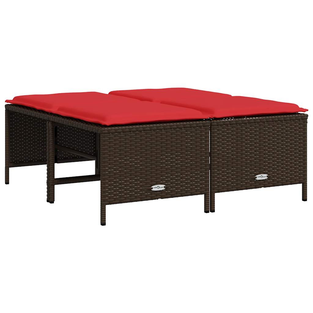 Gartenhocker mit Kissen 4 Stk. Braun Poly Rattan