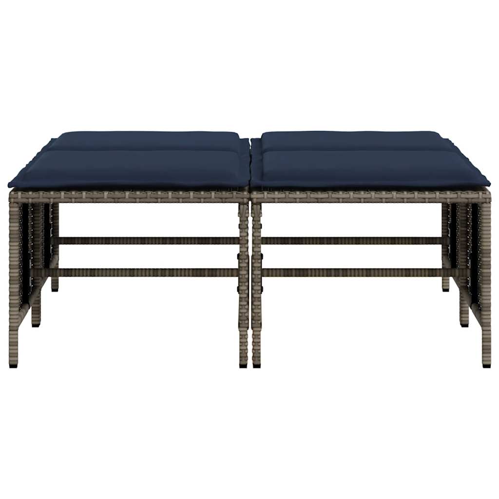 Gartenhocker mit Kissen 4 Stk. Grau Poly Rattan