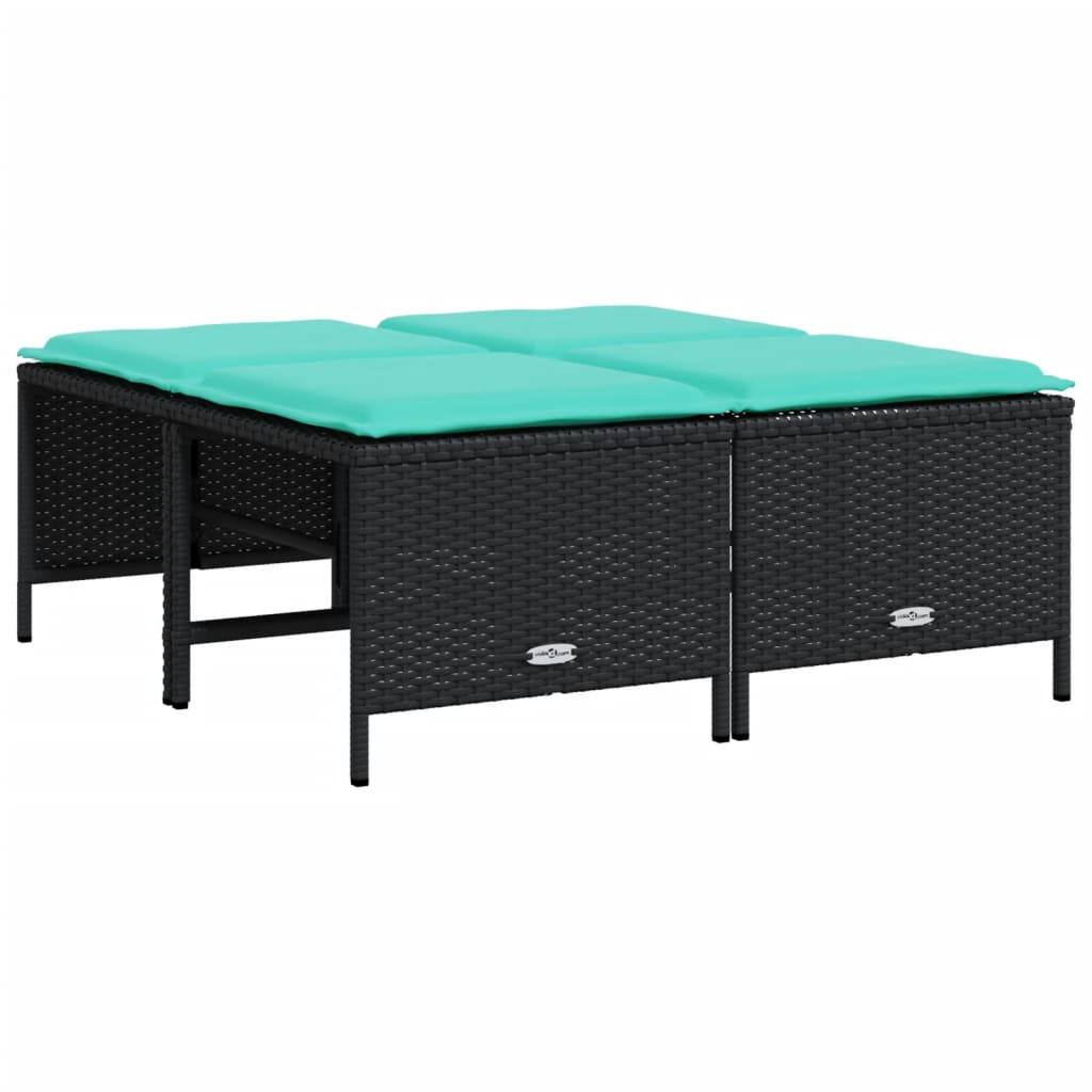 Gartenhocker mit Kissen 4 Stk. Schwarz Poly Rattan