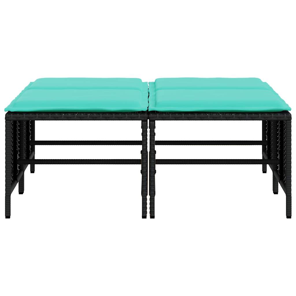 Gartenhocker mit Kissen 4 Stk. Schwarz Poly Rattan