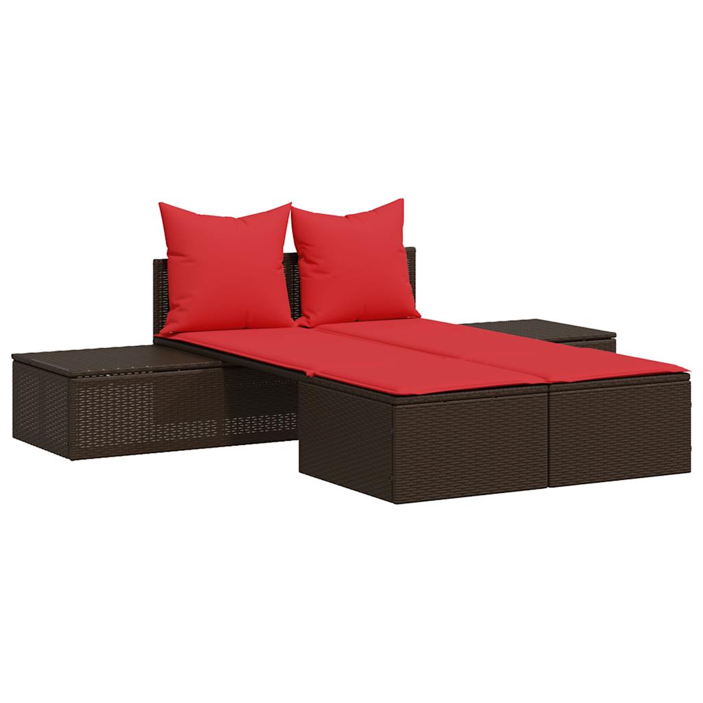 Doppelte Sonnenliege mit Kissen Braun Poly Rattan