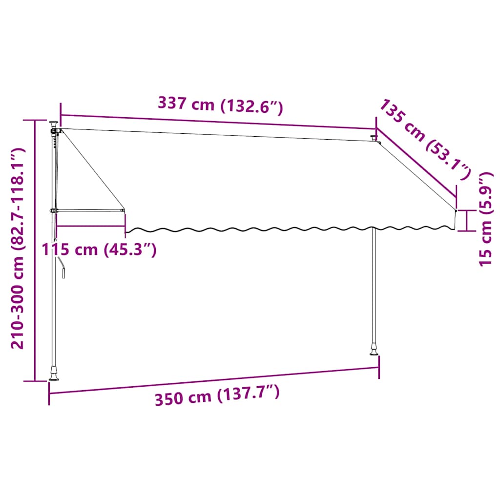 Markise Einziehbar Creme 350x150 cm Stoff und Stahl