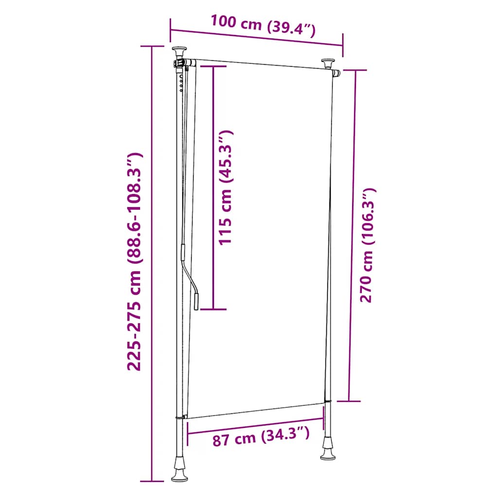 Außenrollo Blau und Weiß 100x270 cm Stoff und Stahl