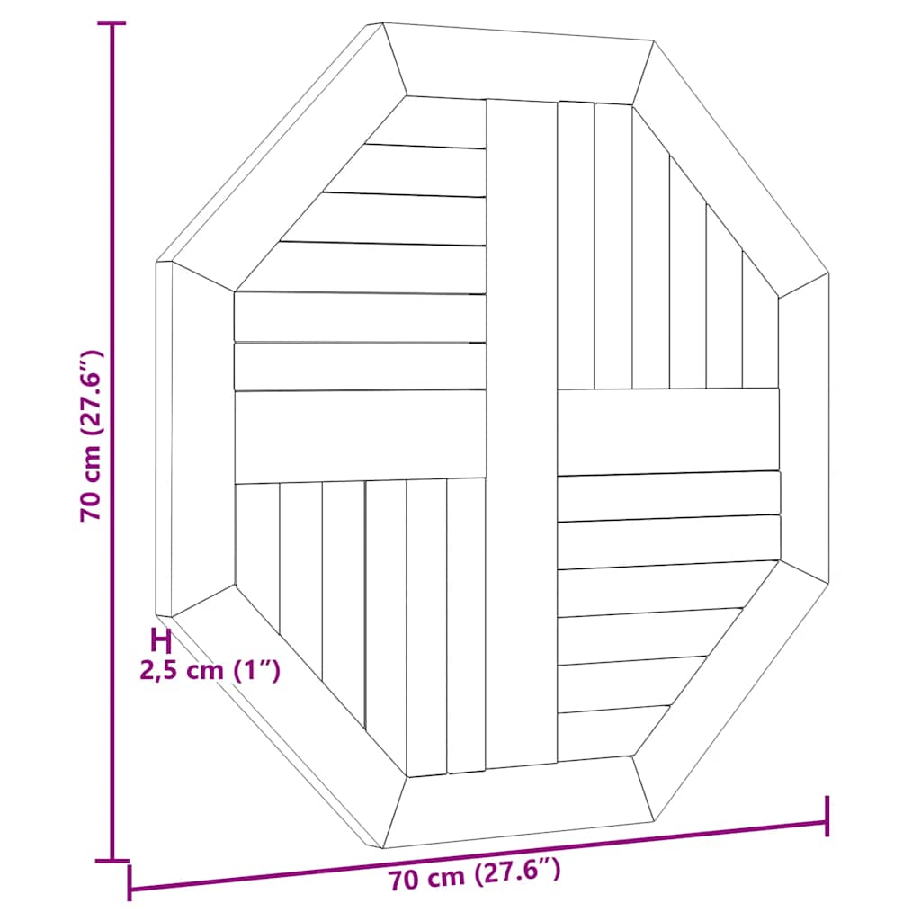 Tischplatte 70x70x2,5 cm Achteckig Massivholz Teak