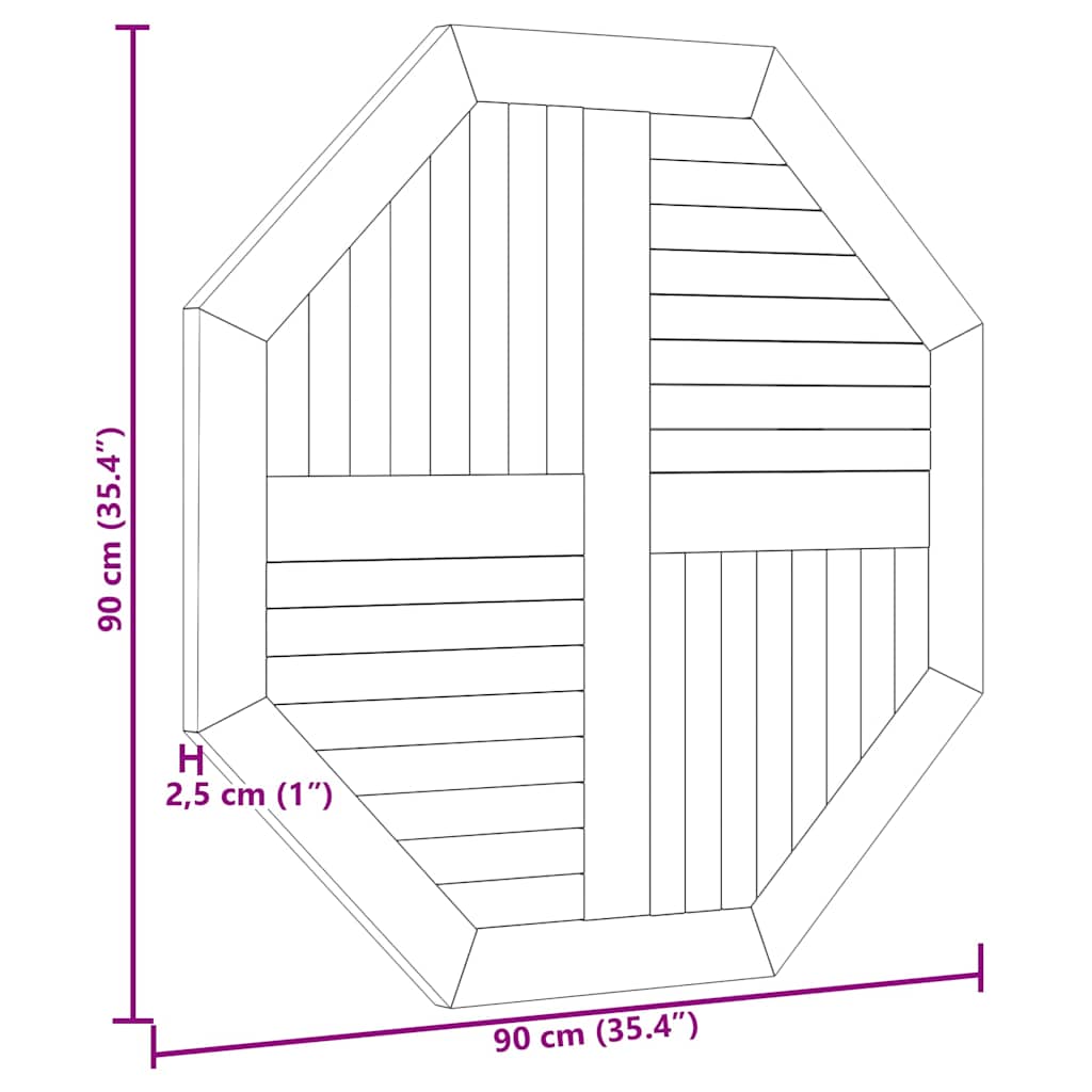 Tischplatte 90x90x2,5 cm Achteckig Massivholz Teak